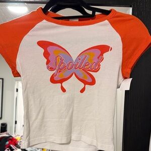 Urban Outfitters Orange and White Butterfly Crop Top